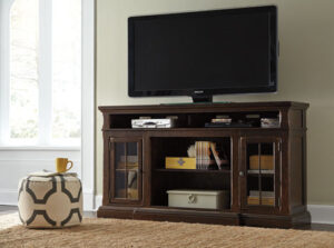 RODDINTON-DARK BROWN XL TV STAND W/FIREPLACE OPTION
